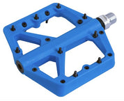 Blue flat MTB pedal with replaceable pins and sealed bearings